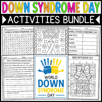 Preview of World Down Syndrome Day Activities Bundle: Coloring Pages, Reading, Games & More