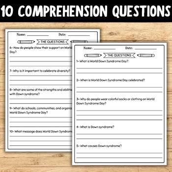 World Down Syndrome Day Reading Comprehension Passage and Questions ...