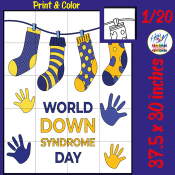 Preview of World Down Syndrome Day Socks collaborative Poster, Coloring & Puzzle Activities
