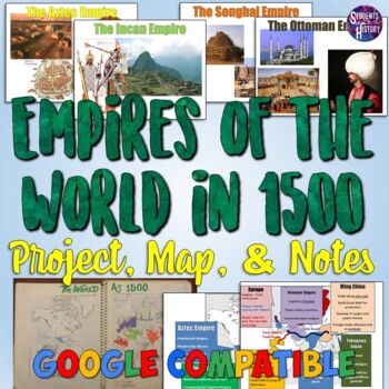 Preview of World Empires in 1500 Project, Map, & Notes