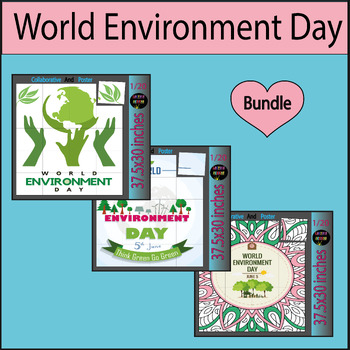 Preview of World Environment Day Collaborative Coloring Pages Bulletin Board Craft Bundle