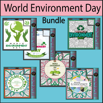 Preview of World Environment Day Collaborative Coloring Pages Bulletin Board Craft Bundle