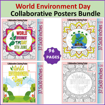 Preview of World Environment Day Zantangle Collaborative Coloring Posters | 5Th June Bundle