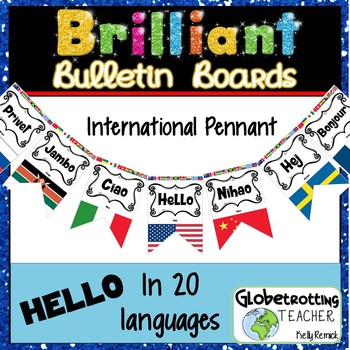 Preview of World Flags-Bulletin Board-International Hello Pennant in 20 Different Languages