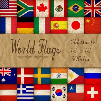 Preview of World Flags in Grunge - Digital Paper Pack - 24 Different Papers - 12 x 12
