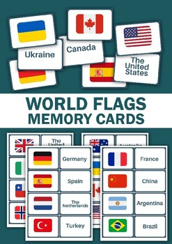 Preview of World Flags, Educational Flashcards, Printable Flashcards. Memory Cards
