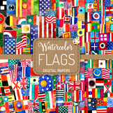 World Flags - Watercolor Montage Digital Papers - Backgrou