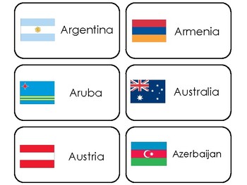 20 World Flags flash cards Preschool and Pre Kindergarten learning activity 