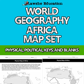 Preview of World Geography Africa Map Activity Set Political Physical Outline Printable