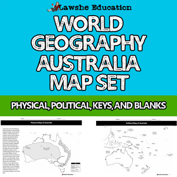 Preview of World Geography Australia Map Activity Set Political Physical Outline Printable