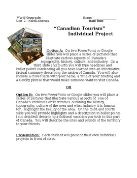 Preview of World Geography - Canadian Tourism Project