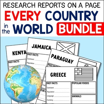 Preview of World Geography Country Research Projects - Report Templates for EVERY Country