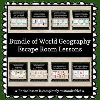 Preview of Customizable Bundle of 8 World Geography Escape Room / Breakout Games
