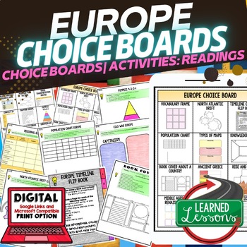 Preview of World Geography EUROPE Activities Choice Board, Digital Distance Learning