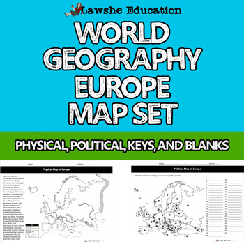 Preview of World Geography Europe Map Activity Set Political Physical Outline Printable