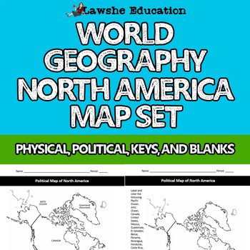 Preview of World Geography North America Map Activity Political Physical Outline Printable