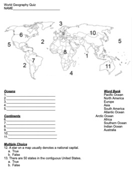 World Geography Quiz Microsoft Word By Project Education Tpt