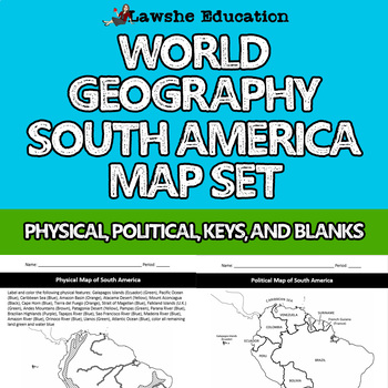 Preview of World Geography South America Map Activity Political Physical Outline Printable