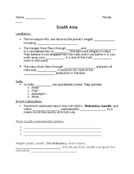 Preview of World Geography South Asia Notes