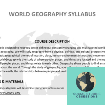 Preview of World Geography Syllabus High School Template
