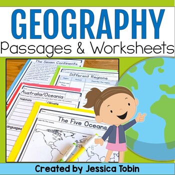 Preview of Geography Unit, US & World Geography Worksheets and Passages, Social Studies 