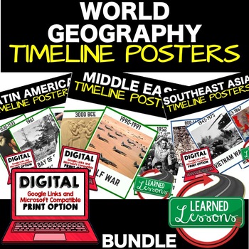 Preview of World Geography Timeline Posters and Activity Pages BUNDLE Print and Google