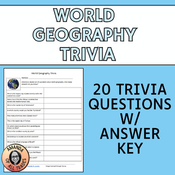 Preview of World Geography Trivia Middle School Teambuilding Academic Team Quiz Bowl