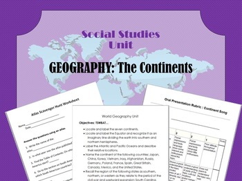 Preview of World Geography Unit Plan: 1-2 weeks Continents and Oceans