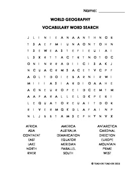 Preview of World Geography Vocabulary Word Search