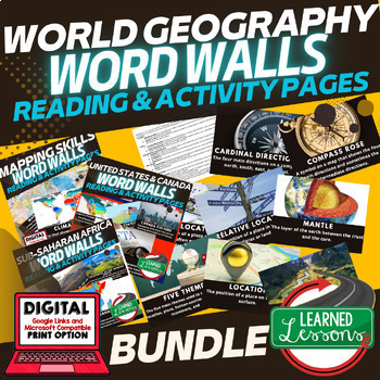 Preview of World Geography Word Wall Activity Pages with Definitions BUNDLE