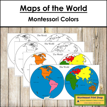Preview of Maps of the World (Hemispheres)  - Montessori color-code