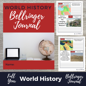 Preview of World History Bell Ringer Journal and Digital Version Bundle - 300 Bell Ringers