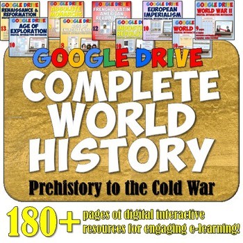 Preview of World History Digital Resources Google Drive Interactive Notebook Bundle