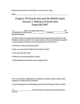 Preview of World History-Connections To Today Ch 35, Section 1 Bookwork