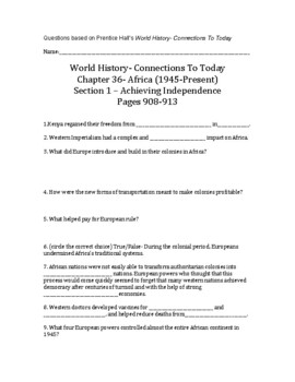 Preview of World History- Connections To Today Ch 36, Section 1 Bookwork