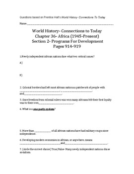Preview of World History- Connections To Today Ch 36, Section 2 Bookwork
