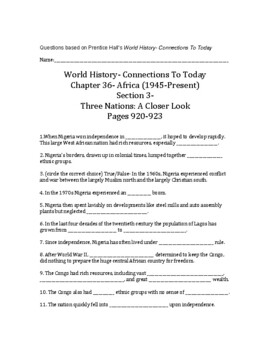 Preview of World History- Connections To Today Ch 36, Section 3 Bookwork