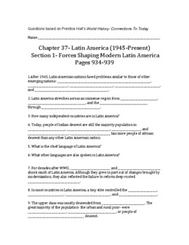 Preview of World History- Connections To Today Ch 37, Section 1 Bookwork
