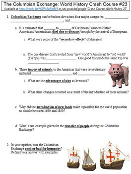 Preview of Crash Course World History #23 (The Columbian Exchange) worksheet