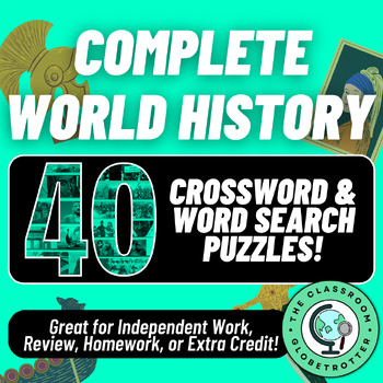 Preview of World History Crossword and Word Search - MEGA BUNDLE! 40 Activities - NO PREP!
