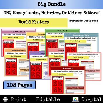 Preview of DBQ Essay Tests, Rubrics, Outlines & More! Units 1-9 Bundle For World History