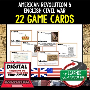 Preview of English Civil War Game Cards, Print & Digital Distance Learning