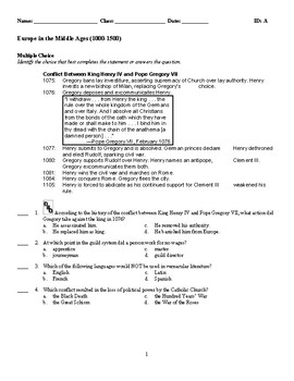 Preview of World History - Europe in the Middle Ages Test (1000-1500)