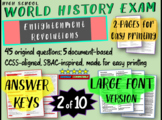 World History Exam: ENLIGHTENMENT REVOLUTIONS, 50 Test Qs,