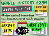 World History Exam: WORLD WAR ONE, 45 Test Qs, Common Core