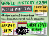 World History Exam: WORLD WAR TWO (WWII), 50 Test Qs, Comm