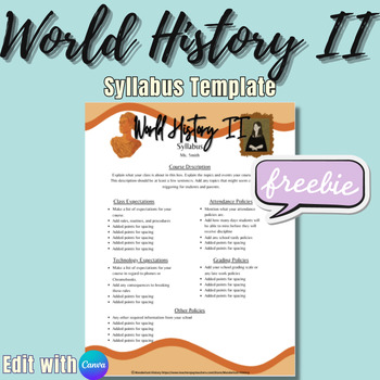Preview of World History II Syllabus Template | FREEBIE! | Edit on Canva