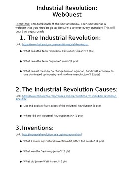 Preview of World History: Industrial Revolution Webquest