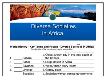 Preview of World History - Key Terms and People - (17) Diverse Society in Africa  worksheet