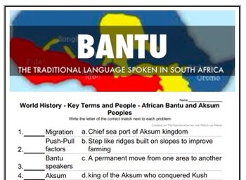 Preview of World History - Key Terms and People - (18) African Bantu and Aksum peoples